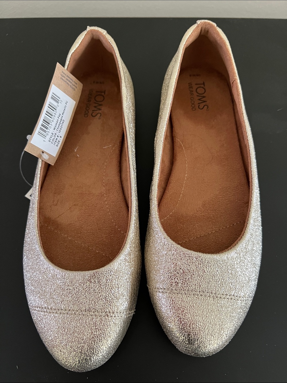 TOMS Women's Fey Shimmery Champagne Metallic Ballet Flats NWT